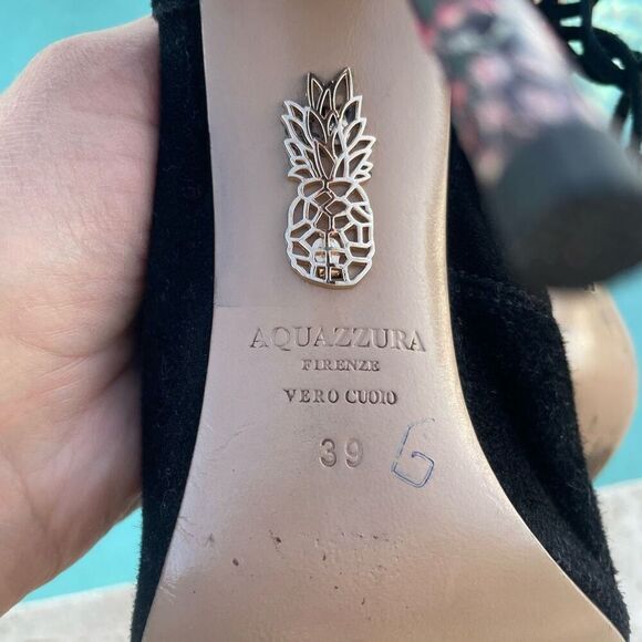 Aquazurra Black Red Python Cutout Heels - Picture 5 of 6